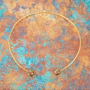 Gold Filled Wire Choker Necklace With Smoked Topaz Crystals